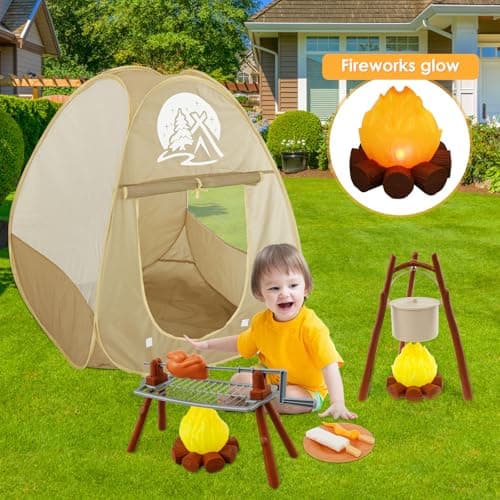 Kids Camping Set with Tent,30Pcs Kids Set,Portable Pop Up Play Tent Kit Cooking Utensils and Play Food Camping Gear Kit Funny Kid Pretend Campings Tool for Boys Girls — view 3