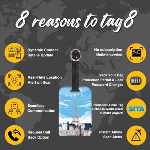 [Pack 2] tag8 Paris Smart Bag tag |Trendy Luggage tag ID Fashionable Digital Name tag | Airline Compliant, SITA World Tracer Code Enabled | Travel Gift idea, Collectible — view 4