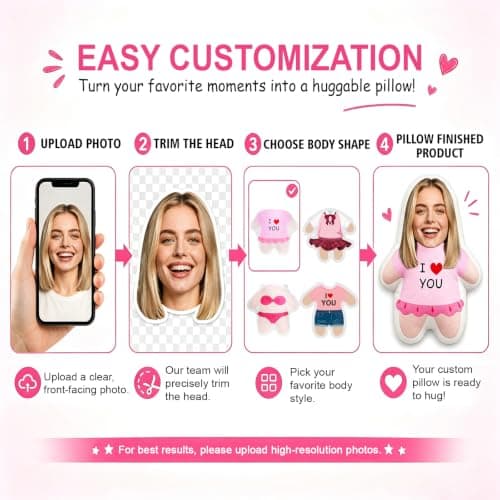 Custom Face Pillow, Personalised Photo Cushion with Body Shapes, Funny Mini Human Doll Pillows, Novelty customized gift for Boyfriend Girlfriend Valentine’s Day Christmas, 4-18 Inches — view 6