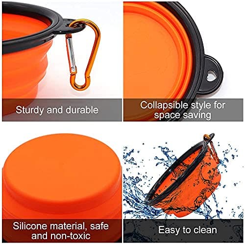 Collapsible Dog Bowl,Collapsible Dog Water Bowls for Cats Dogs, Portable Pet Feeding Watering Dish,Portable Dog Water Food Bowl with Carabiner (Small(350ML), Orange) — view 3