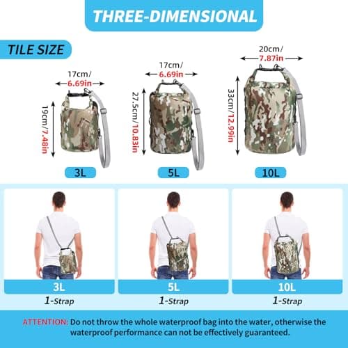 Amengsen Dry Bags Waterproof Dry Sacks Camouflage Small Lightweight Dry Bag with Strap for Paddle Board Kayaking Fishing Camping Hiking (10L) — view 2