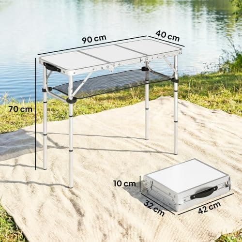 Outsunny 3ft Folding Camping Table with Mesh Storage Layer Cream White — view 3