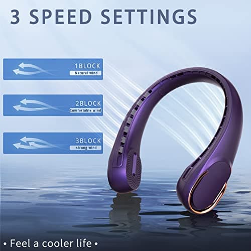 ASNUG Neck Fan, Bladeless Neck Fan, USB Rechargeable Personal Fan, 4000 mAh Battery Operated Neck Fan, 3 Speeds Adjustable,Faster Cooling, Ultra Quiet, Suitable for Home, Office, Travel,Violet — view 4