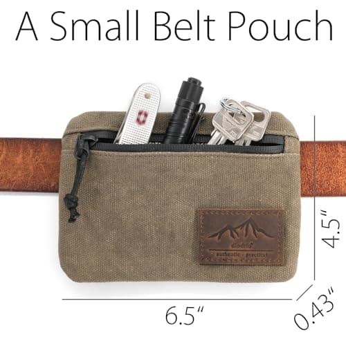 diodrio Belt Zipper Pouches for Men Women Compact EDC Pouch, YKK Zipper, Anti-Theft Pickpocket Proof Safety Wallets, Waist Pack for Traveling Hiking, Water Resistant, Tough Waxed Canvas, Olive — view 2