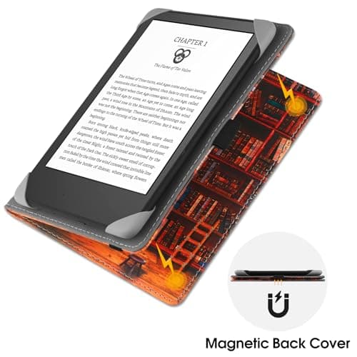 HGWALP Universal Case for 6" eReaders, Folio Leather Stand Cover with Handstrap Compatible with All 6 inch Kindle Paperwhite/Kobo/Tolino/Pocketook/Sony E-Book Reader-Library — view 4