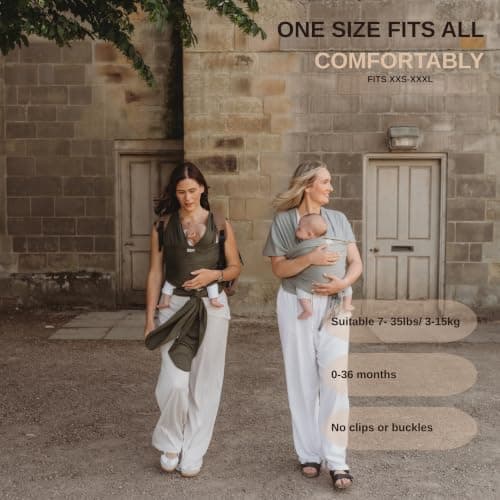 RYLOOBABY Baby Sling Carrier & Stretchy Baby Wrap – Newborn Baby Carrier 3.2–15 kg, Soft Cotton Hands-Free Babywearing Sling, Hip Healthy, One Size XXS–XXXL – Sage — view 5