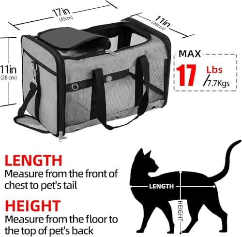 Soft Sided Foldable Cat/Dog/Pet Carrier Bag, Portable Puppy/Pets Travel Carriers For Cats/Dogs With Shoulder Strap & Removable Mat, Durable Cat Basket of 17 lbs Airline Approved - Grey, M — view 2