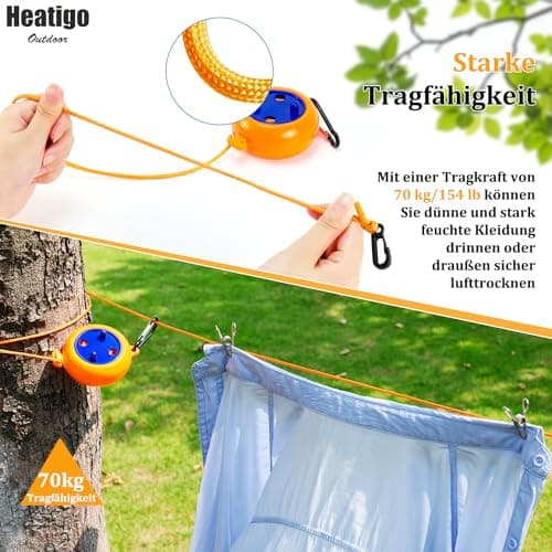 Heatigo 8M Portable Camping Retractable Clothes Line Clothes Airer for Holiday Outdoor, Bathroom, Laundry Room, Garden or Travel — view 3
