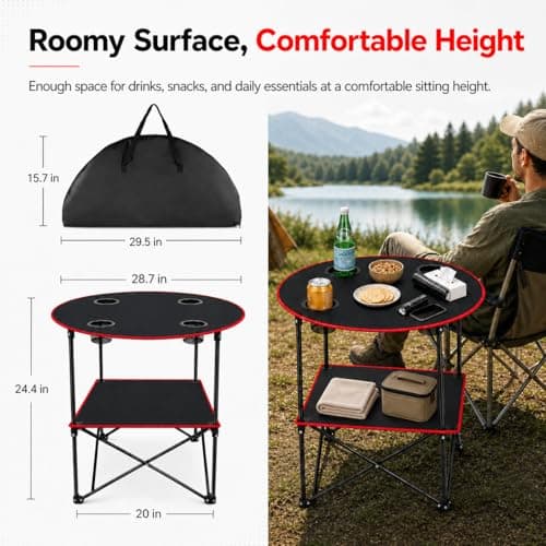 Portable Camping Table Folding Picnic Tables Lightweight Folding Table Waterproof Canvas Beach Table for Outside with 4 Cup Holders & Carry Bags for Camping, Beach, Campfires and Tailgating — view 3