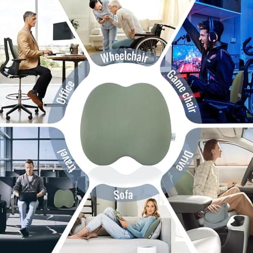 MzGro Back Lumbar Support Cushion for Office Chair - Firm Memory Foam Back Pillow for Back Pain and Pressure Relieve - Back Cushion for Long Sitting, Working, Driving (Light Green Lumbar Support) — view 3