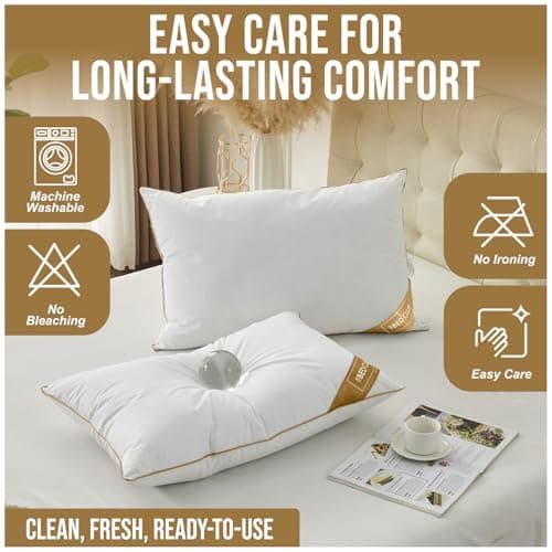GC GAVENO CAVAILIA Medium Support Pillow 5Pack With 100% Cotton Cover | Bounce-Back Neck Support Bed Pillows Standard Size Single Pillow | Hotel Quality Pillows For Back Pain & Side Sleepers, 74x48cm — view 6