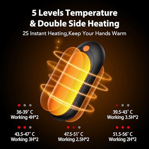 J-BRAUV Electric Hand Warmers Rechargeable 2 Pack, 2000mAh Reusable Hand Warmers with Charging Case 10000mAh, 5 Levels Heat Double Sided USB C Hand Warmer Up to 24H Heating, Golf Gifts for Men Women — view 4