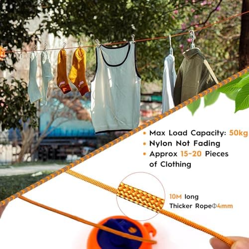 Retractable Travel Clothes Line 10m Portable Laundry Rope Camping Flip Hand Crank Washing Line Clothes Hanger Adjustable Drying Lines (Orange) — view 4