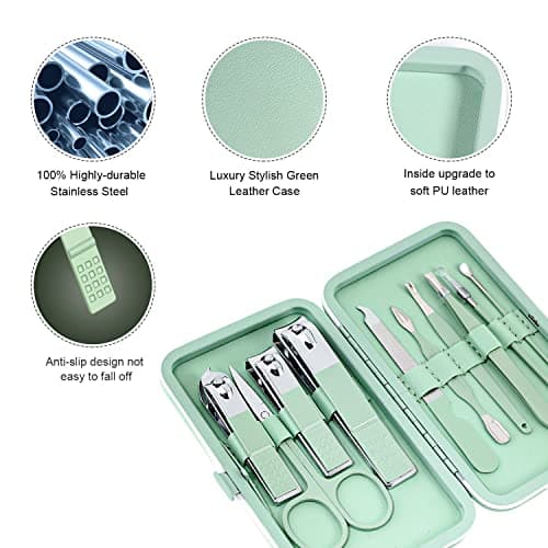 Manicure Set 10pcs Professional Nail Clippers Kit, Green — view 5