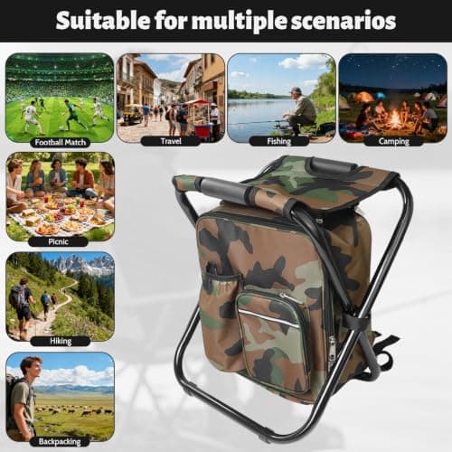 Storystore Foldable Camping Chair Stool Backpack with Cooler Insulated Picnic Bag, Detachable Portable Hiking Seat Table Bag for Outdoor Indoor Fishing Travel Beach BBQ (Camouflage) — view 6