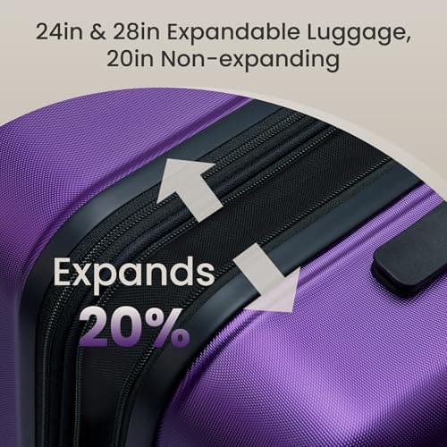 SHOWKOO Luggage Set 4 Piece Hardshell PC Expandable Suitcase, Purple — view 6