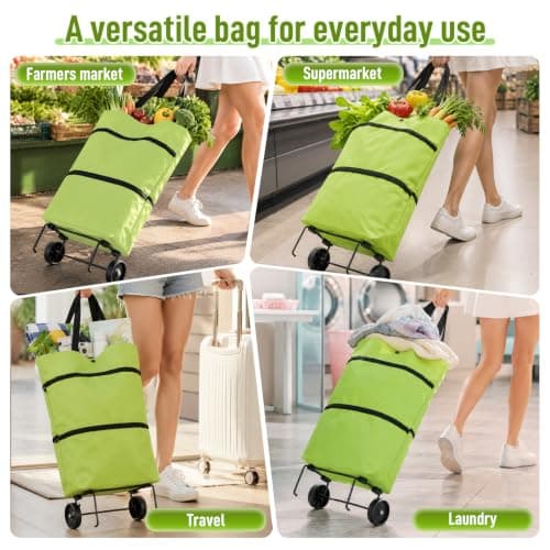 2-in-1 Foldable Shopping Bag with Wheels,2026 New Foldable Shopping Carts for Groceries,Waterproof Rolling Grocery Tote with Sturdy Handle for Market,Shopping,Travel & Daily Use — view 6