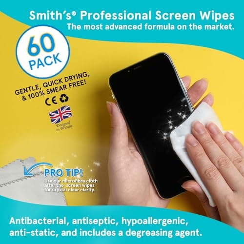 Professional Screen Wipes by Smith’s® | 60 Pack | 14 x 14cm | Perfect Cleaning Wipes for 17” Monitors, Laptops, iPads, Mobile Phones, 17” LCD TVs, Tablets, PCs, Keyboards & More! — view 2