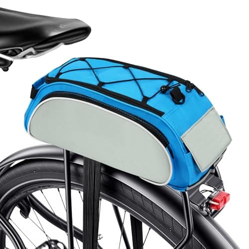 Alaoo Bicycle Trunk Bag, 10L 3-in-1 Reflective Pannier Bags, Bicycle Trunk Shoulder Handbag Bag for Commuters and Urban Cycling, Blue