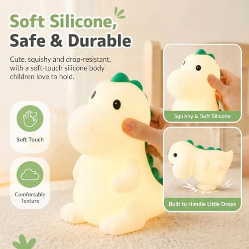 Kids Night Light Squishy Dinosaur Nightlight for Kids Room 7 Color Changing Children Bedside Lamp Portable Rechargeable Touch Dimmable Baby Silicone Cute Night Light Dinosaur Lamp for Boys Girls — view 3
