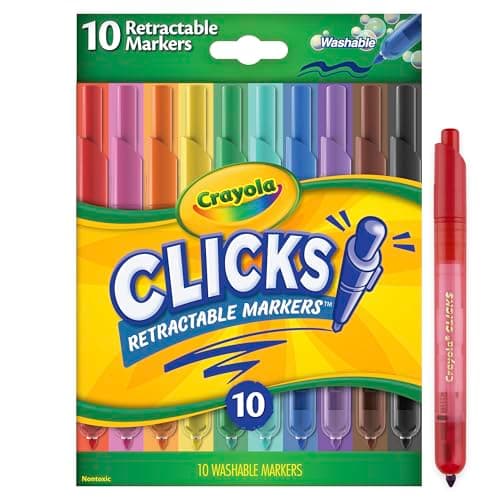 CRAYOLA Clicks Marker Pens - 10 Pack Retractable Washable Capless Marker Colouring Pens 2 in 1 Conical Tip for Thin and Thick Lines for School Home and Travel, Kids and Adults