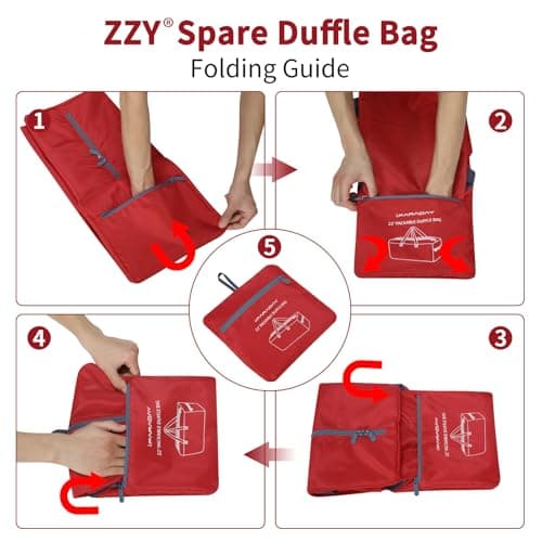 ZZY 35L Foldable Travel Duffle Bag, 22-Inch Packable Small Duffel Bag Lightweight Holdall for Camping, Storage, Travel-Red — view 5