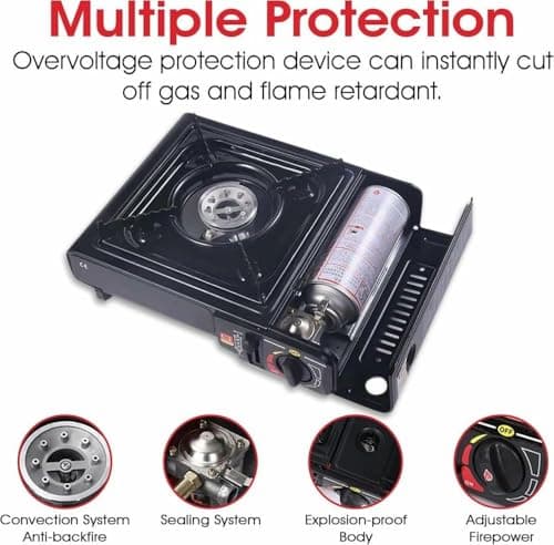 Portable Camping Gas Cooker Single Burner Stove Enamel Pan Holder BBQ Caravan Outdoor EN417 Compliant Premium Camping Stove with Automatic Ignition System & Heat Control (Gas Stove Only) — view 2