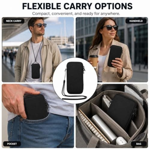 HOQBFSN Neoprene Mobile Phone Pouch with Hand Strap, Universal Zipper Smartphone Sleeve, Shock Resistant Water Repellent Soft Carry Bag for Daily Travel Outdoor Use Black — view 4