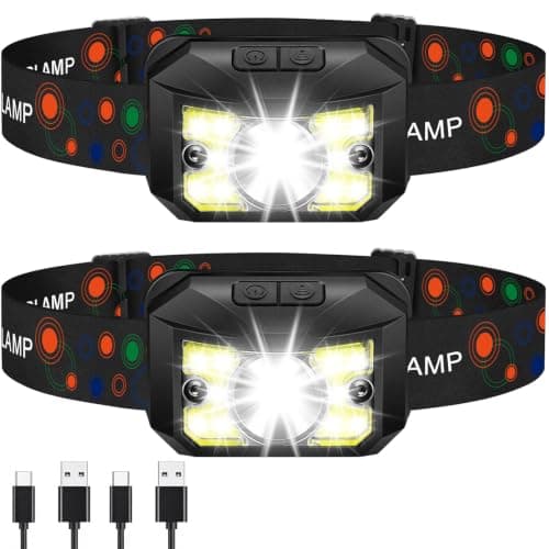 Wanocean 2 Pack Rechargeable Head Torch, Christmas Gift for Men