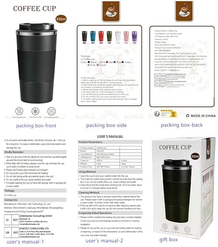 YINJOYI Travel Mug Reusable Coffee Cups Thermal Insulated Vacuum Insulation Stainless Steel Bottle for Hot Cold Drinks (Red, 510ml) — view 2