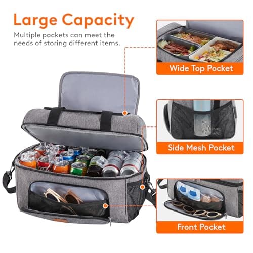 Lifewit 23L Insulated Cooler Bag, Double Compartment Refrigerant Bag, Grey — view 5