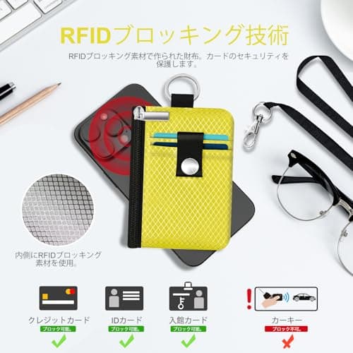 CCUMI Minimalist RFID Blocking Small Wallet with ID Window,WaterResistant Zip Id Case Wallet with Lanyard Keychain for Cards,Cash,Travel,Women,Men, Lemon Yellow, 4.53" x 2.76" x 0.39", Minimalist — view 4