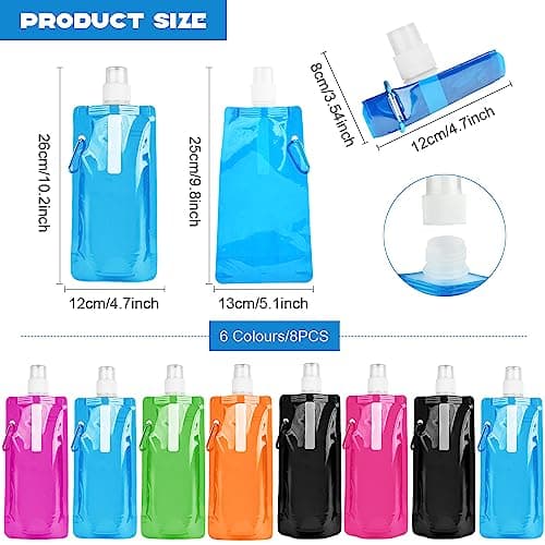flintronic Foldable Sports Bottle, 8pcs Foldable Water Bottle 500mL, Reusable BPA Free Collapsible Water Bottle, Flexible Drink Pouches Bags with Clip for Outdoor Sports, Travel, Biking, Hiking — view 2