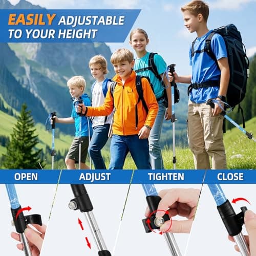 Adjustable Kids Hiking Poles for Trekking, Lightweight Walking Stick — view 4