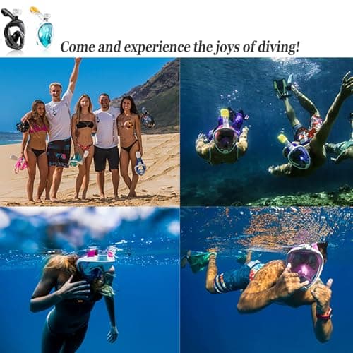 Snorkel Mask, Full Face 180°view Snorkeling Gear with Panoramic Design-Compatible Sports Camera, Diving Mask with Anti-fog and Anti-leak Technology for Adults and Kids (Black, L/XL) — view 6