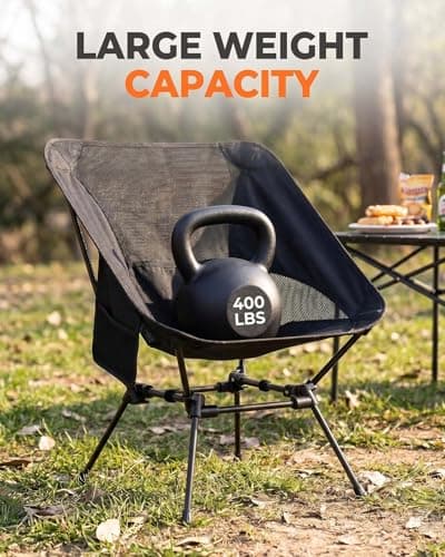 Folding Camping Chair, Ultra Lightweight Aluminum Compact Portable Chair, 150kg Load Capacity, Backrest, 3-Sided Breathable Mesh, Side Pocket, Strong & Sturdy, Quick Setup, Gift for Dad - Black — view 5
