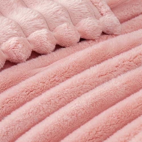 Exclusivo Mezcla Soft Striped Fleece Blanket, Pink Fluffy Sofa Bed Throw — view 4
