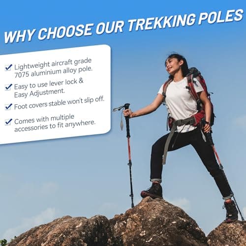 Tenplay Trekking Poles 7075 Aluminum Ultra-Light 0.5LBS, EVA Non-Slip Handle with Quick Lever Lock, Foldable 135cm/53in for Hiking, Mountaineering, Backpacking - Men, Women & Seniors (Green) — view 3