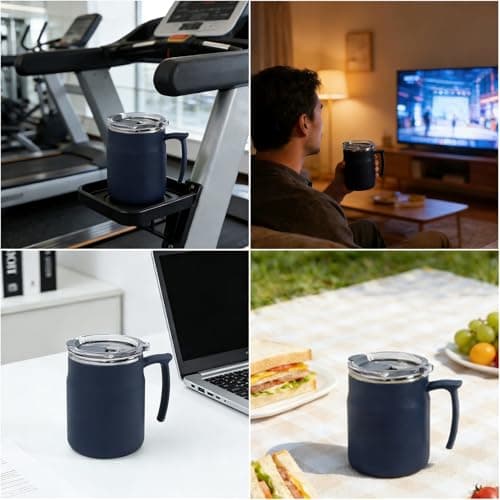 HZXYchen Stainless Steel Travel Mug with Handle – 304 Coffee Cup 500ml with Locking Lid – for Commute, Office & Outdoor – Navy Blue — view 6