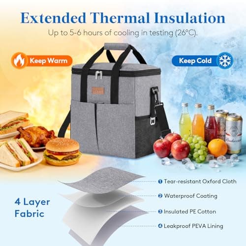 Lifewit Insulated Cool Bag with 30-Can Capacity, Grey — view 3