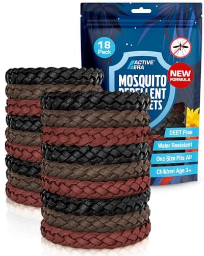 Active Era Mosquito Repellent Bracelet, Insect Midge & Mosquito Bands - Powerful DEET Free Formula - Waterproof with 250 Hours / 10 Days of Protection (Light Brown, Dark Brown, Black - 18 Pack)