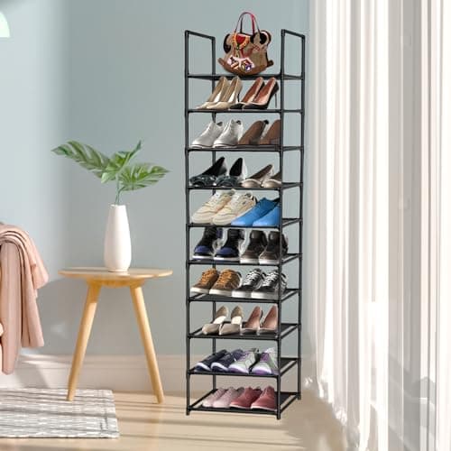 UrMsun 10-Tier Shoe Rack,Space Saving Shoe Storage Tall Shoe Rack Organiser Shelf Non-woven Fabric Shoe Tower for Closet Entryway Hallway Quick Assembly No Tools Required (10 Tier) — view 4