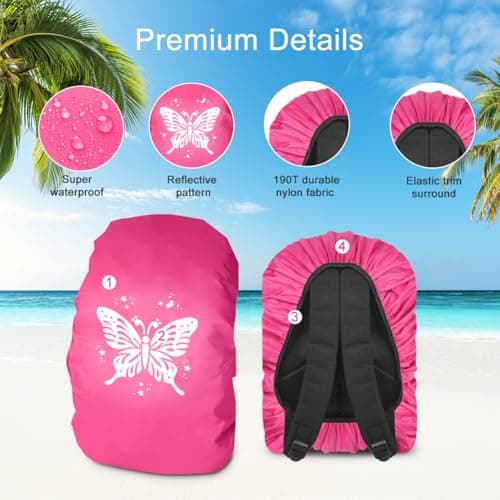 flintronic Waterproof Rain Cover for Backpack, Reflective Rucksack Cover, High Visibility Backpack Cover, Anti-dust, Foldable for Girls, Children, Unicorn & Butterfly — view 4