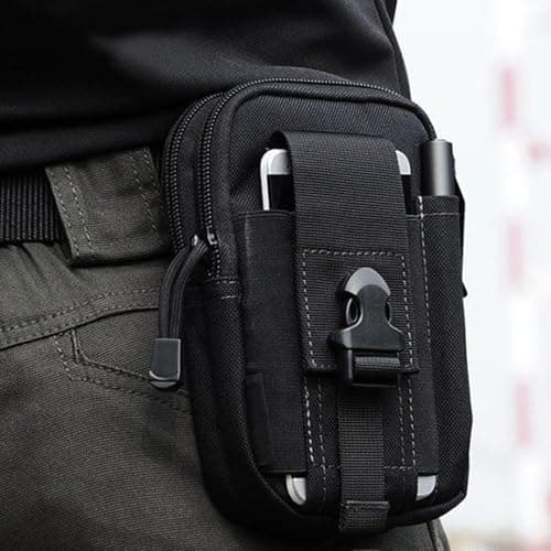 Molle Pouches, Men Belt Waist Bag, EDC Pouch, Compact Outdoor Multipurpose Utility Pouches, Fanny Packs with Cell Phone Holster Holder for Sports Hiking Camping Running(Color:Black) — view 4