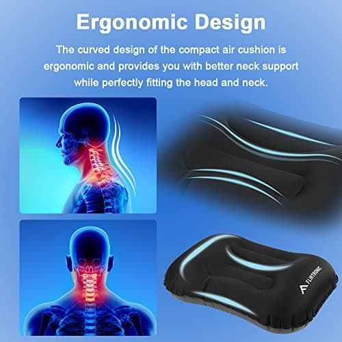 Camping Pillows, Inflatable Travel Pillow for Neck, Ultralight Beach Pillow with Storage Bags, Blow Up Pillows Ergonomic Air Pillow for Neck & Lumbar Support - Comfort in Travel/Beach/Camping (Black) — view 5