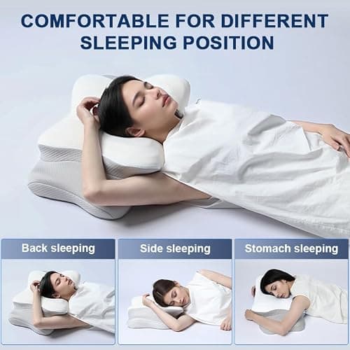 AmzHandler Memory Foam Cervical Pillow for Neck Pain Relief – Orthopaedic Ergonomic Neck Support Pillow for Side, Back & Stomach Sleepers – Cooling Ice Silk Cover (Washable) (White) — view 3