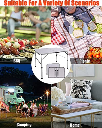 Picnic Folding Tables, 3ft Heavy Duty Aluminium Foldable Portable Adjustable Height Lightweight for Camping with Carry Handle for Indoor Kitchen, Dinner, Catering, Buffet and Garden (90x60x37/67cm) — view 5