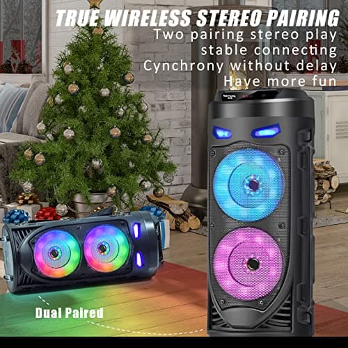 BabYoung Portable Bluetooth Speaker, 30W Wireless Speaker with Double 4'' Full range Stereo Sound, Mixed Color LED Lights, Remote, Supports EQ, TWS, USB, TF, AUX, Loud for Travel, Home, Party(1 Pcs) — view 6
