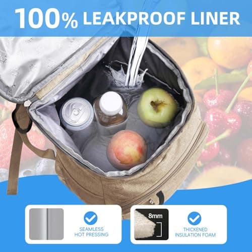 Bagtopia Camping Cooler Backpack 25 Cans, Leak Proof Soft Insulated Compartments Thermal Bag, Portable Lightweight Beach Travel Trip Picnic Lunch Backpack for Men and Women, Stripes-Khaki — view 5