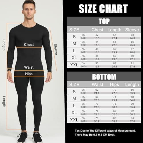 HYCOPROT Mens Thermal Underwear Set Thermal Long Sleeve Tops and Long Johns Bottoms Base Layer Fleece Lined Compression Suit Quick Drying Breathable or Ski Winter Sports (Black, M) — view 6